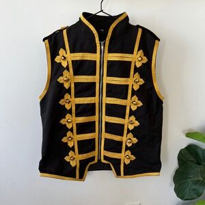 Ro Rox Mens Military Parade Vest Black Gold Braided Trim Hussar Jacket XXL New